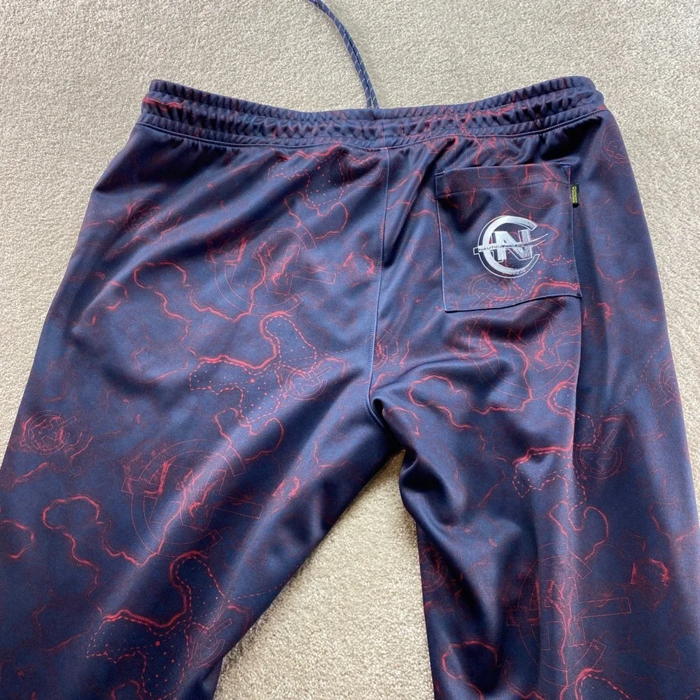 Nautica Competition Track‎ Pants Mens 3XL Navy Blue Red Topographic Print